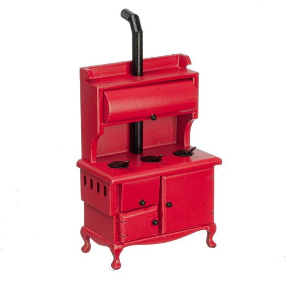 Dollhouse Miniature Old Fashioned Red Wood Burning Stove - Picture 1 of 9